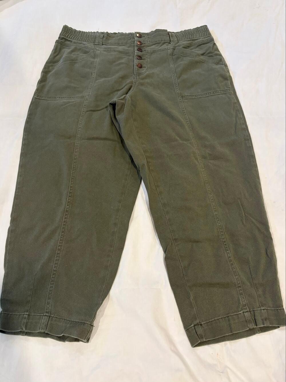 KNOX ROSE Highrise Barrel Cargo Capri Distressed Washed Green Sz1X Cotton Blend